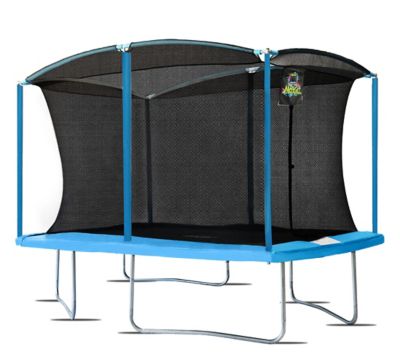 Moxie 8 ft. x 12 ft. Rectangular Outdoor Trampoline Set with Premium Safety Enclosure, Cyan Blue