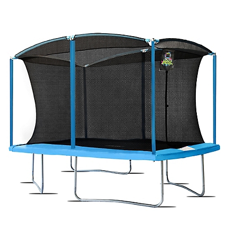 Moxie 8 ft. x 12 ft. Rectangular Outdoor Trampoline Set with Premium Safety Enclosure, Cyan Blue