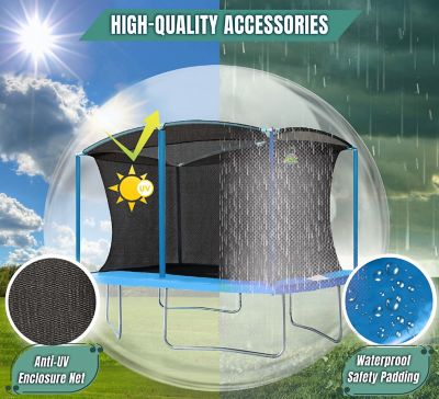Image showing  8 ft. x 12 ft. Rectangular Outdoor Trampoline Set with Premium Safety Enclosure, Cyan Blue