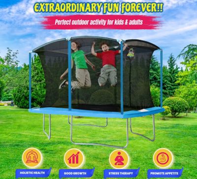Image showing 5 th Moxie 8 ft. x 12 ft. Rectangular Outdoor Trampoline Set with Premium Safety Enclosure, Cyan Blue