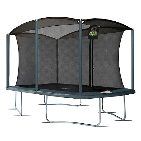 Moxie 8 ft. x 12 ft. Rectangular Outdoor Trampoline Set with Premium Safety Enclosure, Ocean Green