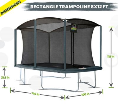 Image showing  8 ft. x 12 ft. Rectangular Outdoor Trampoline Set with Premium Safety Enclosure, Ocean Green
