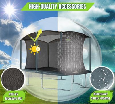 Image showing  8 ft. x 12 ft. Rectangular Outdoor Trampoline Set with Premium Safety Enclosure, Ocean Green