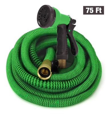 GrowGreen 3/4 in. Expandable Garden Hose with 8 Pattern Nozzle, Super Durable Double Latex Core, Solid Brass Connectors, 75 ft