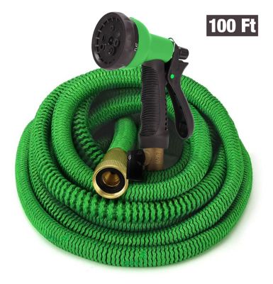 GrowGreen 3/4 in. Expandable Garden Hose with 8 Pattern Nozzle, Super Durable Double Latex Core, Solid Brass Connectors, 100 ft