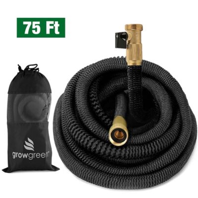 GrowGreen Garden Hose with Storage Sack, Expandable Hose, Lightweight, Double Latex Core, Solid Brass Connectors, 75 ft
