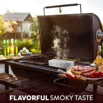 Image showing  Stainless Steel Smoker Box, Compatible with Gas or Charcoal Grill, Works with Wood Chips, Hinged Lid