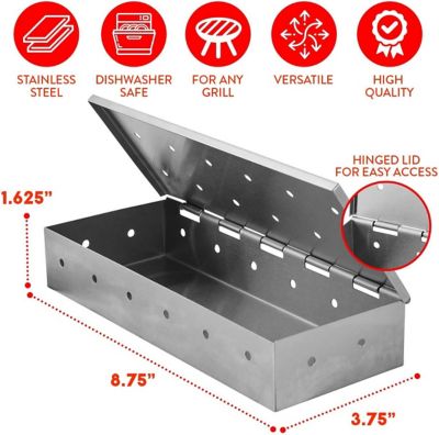 Image showing 5 th Kaluns Stainless Steel Smoker Box, Compatible with Gas or Charcoal Grill, Works with Wood Chips, Hinged Lid
