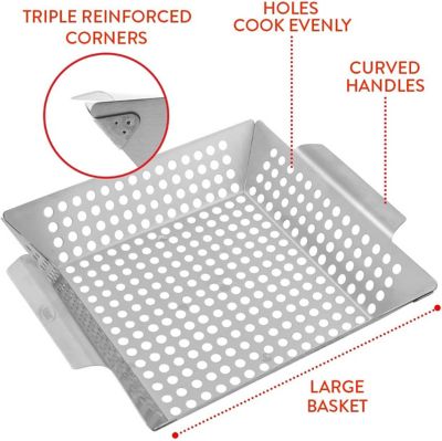 Image showing  Grill Basket for Vegetables and Shrimp, Stainless Steel Material, Fits Most Grills, Great for BBQ or Oven Use
