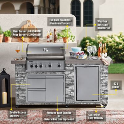 Image showing 6 th Prokan 5-Burner Pro Elite 5B European Ledge Island Propane Gas Grill, Gray