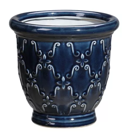 Ames 2.8 quarts Dewdrop Round Ceramic Planter 8-in Blue Planters