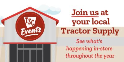 Tractor Supply Events banner promoting local Tractor Supply store events throughout the year, with TSC Events logo and the message Join us at your local Tractor Supply.