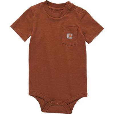 Carhartt Infant Boys Pocket Short Sleeve Bodysuit in Brown, 6M, Cotton