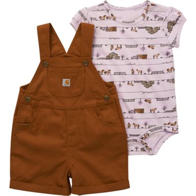 Carhartt Short-Sleeve Horse Print Bodysuit and Canvas Shortall Set