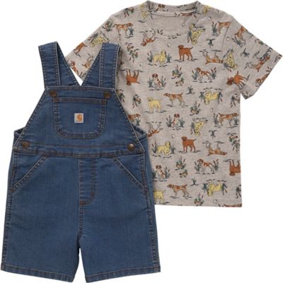 Carhartt Toddler Boys' Relaxed Fit Short-Sleeve T-Shirt and Denim Shortall Set