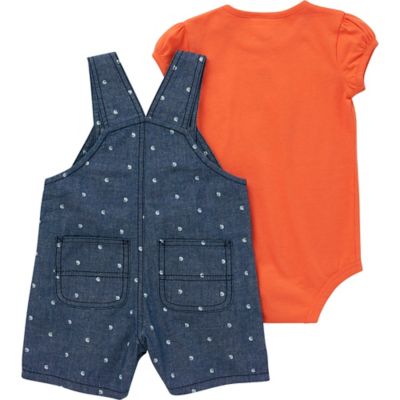 Image showing  Toddler Girls' Relaxed Fit Short-Sleeve Bodysuit and Chambray Shortall Set