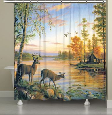 Laural Home Deer on Sunset Lake Shower Curtain