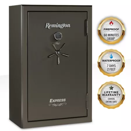 Remington 44 long gun + 6 handguns 16.46 cu Electronic Express Gun Safe/Key Lock 60 min Fire rating satin metallic Gun Safes