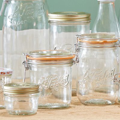Image showing  750 mL French Glass Super Terrine Canning Jars with Straight Body, Airtight Rubber Seal and Glass Lids, 4 ct.