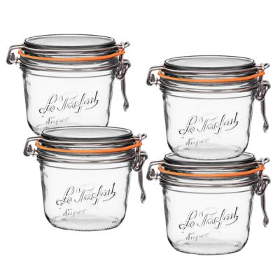 Le Parfait 500 mL French Glass Super Terrine Canning Jars with Straight Body, Airtight Rubber Seal and Glass Lids, 4 ct.