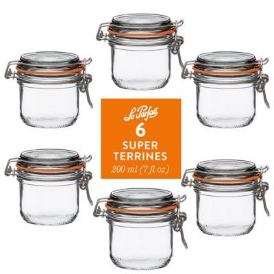 Le Parfait 6 Pack Super Terrine, 200 Ml French Glass Canning Jar with Straight Body, Airtight Rubber Seal & Glass Lid, LPSTC0200