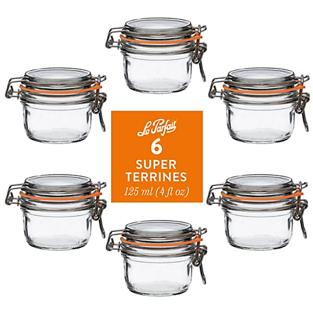 Le Parfait 6 Pack Super Terrine, 125 Ml French Glass Canning Jar with Straight Body, Airtight Rubber Seal & Glass Lid, LPSTC0125