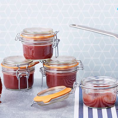 Image showing  125 mL French Glass Super Terrine Canning Jars with Straight Body, Airtight Rubber Seal and Glass Lids, 6 ct.