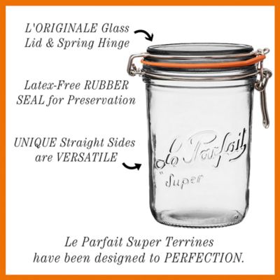 Image showing 5 th Le Parfait 125 mL French Glass Super Terrine Canning Jars with Straight Body, Airtight Rubber Seal and Glass Lids, 6 ct.