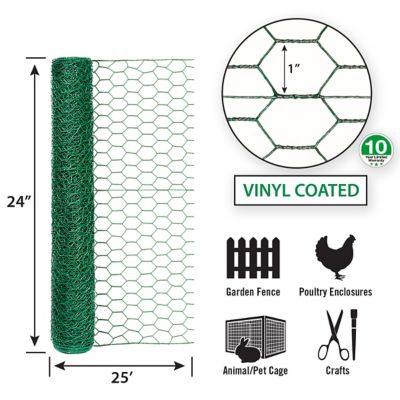 Image showing  24 in. x 25 ft. Green Vinyl Chicken Wire with 1 in. Openings
