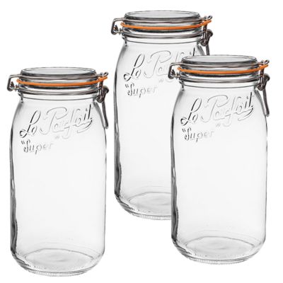Le Parfait 3 Pack Super Jar - 3L French Glass Canning Jar with Rounded Body, Airtight Rubber Seal & Glass Lid, LPSJ3000