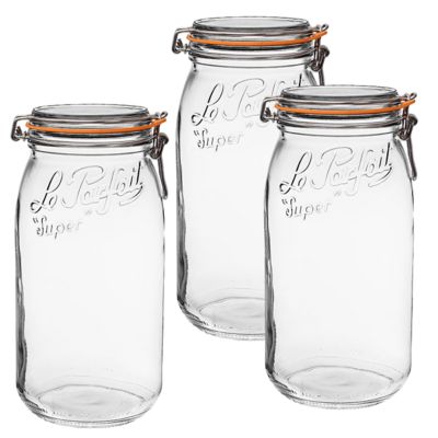 Le Parfait 3L French Glass Super Canning Jars with Rounded Body, Airtight Rubber Seal and Glass Lids, 3 ct.