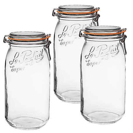 Le Parfait 3 Pack Super Jar - 3L French Glass Canning Jar with Rounded Body, Airtight Rubber Seal & Glass Lid, LPSJ3000