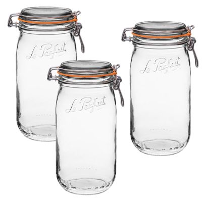 Le Parfait 1.5L French Glass Super Canning Jars with Rounded Body, Airtight Rubber Seal and Glass Lids, 3 ct.