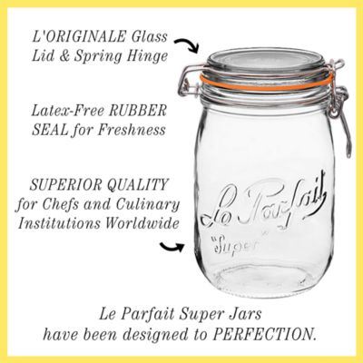Image showing 5 th Le Parfait 750 mL French Glass Super Canning Jars with Rounded Body, Airtight Rubber Seal and Glass Lids, 4 ct.