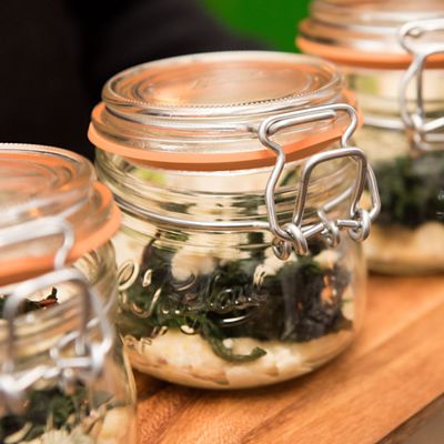 Image showing  250 mL French Glass Super Canning Jars with Rounded Body, Airtight Rubber Seal and Glass Lids, 6 ct.