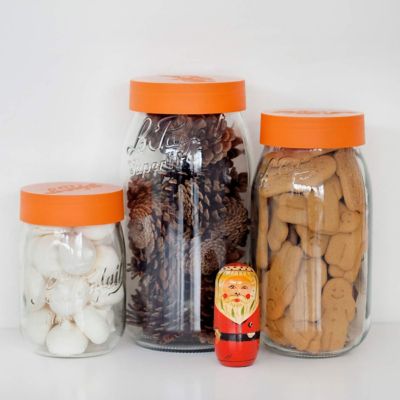 Image showing  2L Wide Mouth French Glass Screw Top Storage Jars with Orange Plastic Lids, 3 ct.