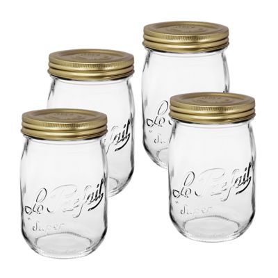 Le Parfait 1L Wide Mouth French Glass Screw Top Storage Jars with 2 pc. Gold Lids, 4 ct.