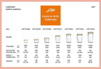 Image showing  1L Wide Mouth (110 mm) Familia Wiss Terrine French Glass Mason Jars with 2 pc. Gold Lids, 4 ct.