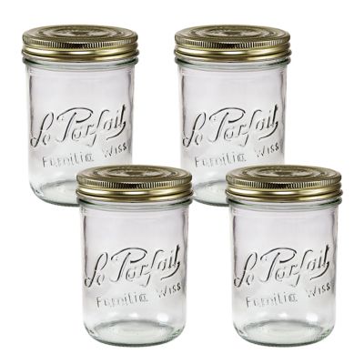 Le Parfait 750 mL Wide Mouth Familia Wiss Terrine French Glass Mason Jars with 2 pc. Gold Lids, 4 ct.