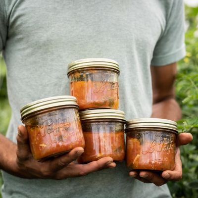 Image showing  500 mL Wide Mouth Familia Wiss Terrine French Glass Mason Jars with 2 pc. Gold Lids, 6 ct.