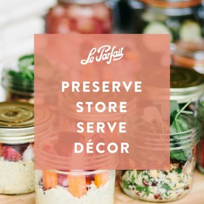 Image showing  350 mL Wide Mouth Familia Wiss Terrine French Glass Mason Jars with 2 pc. Gold Lids, 6 ct.