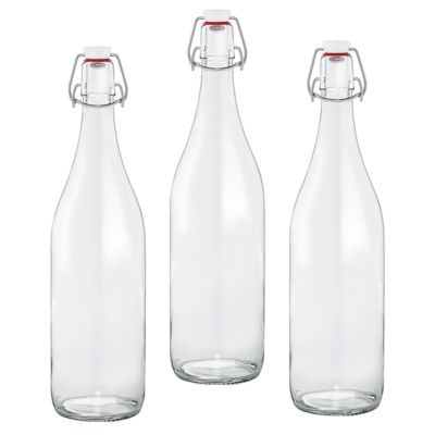 Le Parfait 3 Pack Swing Top Bottles - 1L French Glass Preserving Bottles with Stainless Steel Hinged Stopper, LPSB1000