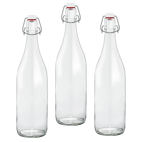 Le Parfait 3 Pack Swing Top Bottles - 1L French Glass Preserving Bottles with Stainless Steel Hinged Stopper, LPSB1000