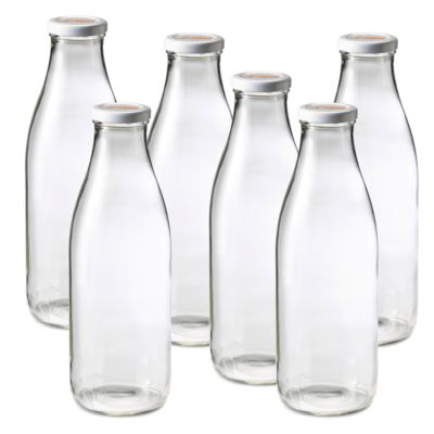 Le Parfait 1L French Glass Preserving Milk Bottles with 48 mm Printed Logo Metal Twist Caps, 6 ct.