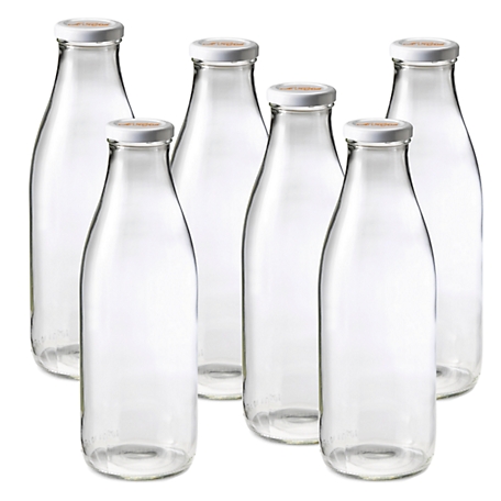 Le Parfait 6 Pack Milk Bottles - 1L French Glass Preserving Bottles with 48Mm Printed Logo Metal Twist Cap, LPMB1000