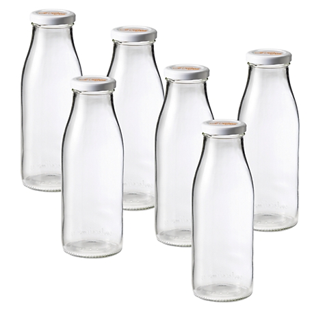 Le Parfait 6 Pack Milk Bottles - 500Ml French Glass Preserving Bottles with 48Mm Printed Logo Metal Twist Cap, LPMB0500