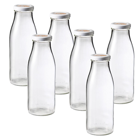Le Parfait 6 Pack Milk Bottles - 500Ml French Glass Preserving Bottles with 48Mm Printed Logo Metal Twist Cap, LPMB0500