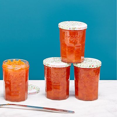 Image showing  13 oz. Faceted French Glass Jelly Jars with Colorful Twist Lids, 6 ct.