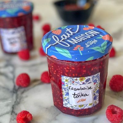 Image showing  11 oz. Faceted French Glass Jelly Jars with Colorful Twist Lids, 6 ct.