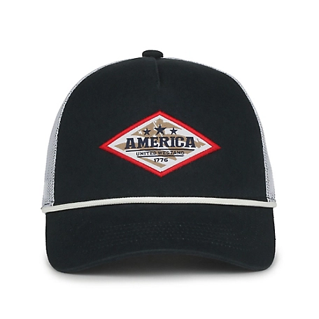 Outdoor Cap 5 Panel, Trucker Style Hat, Meshback Cap with Wrapped Plastic Snap Closure, and America Logo